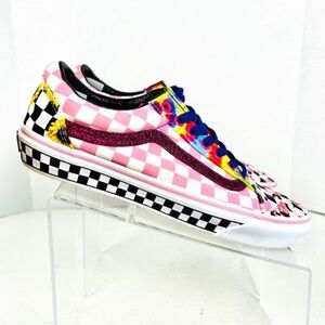 Vans Old Skool Pink Flamingo Glitter Checkerboard Women Shoe Sneakers Custom 10